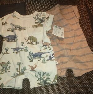 Dinosaur and Striped Baby Rompers